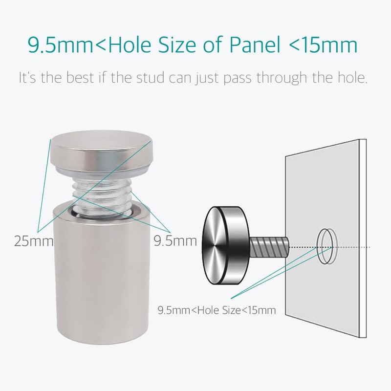 Lantee 1 x 1-5/8 Inch Standoff Hardware for Plexiglass - 12 Pcs Stainless Steel Glass Sign Standoff Mounts Screws 25x40mm - Image 4